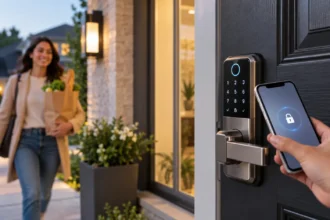 Best smart door locks for home security with smartphone keyless entry on a modern front door