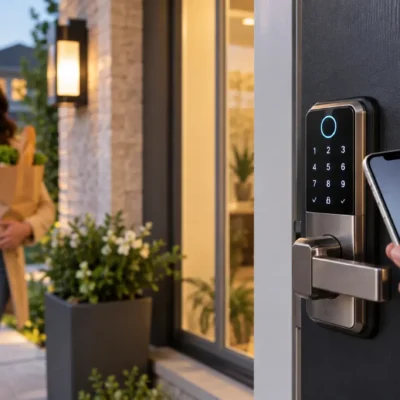 Best smart door locks for home security with smartphone keyless entry on a modern front door