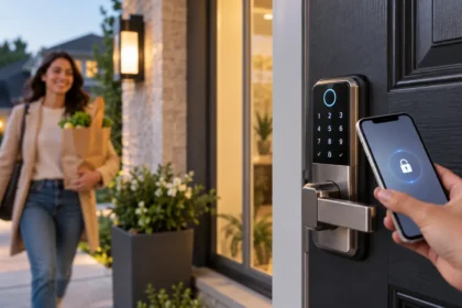Best smart door locks for home security with smartphone keyless entry on a modern front door
