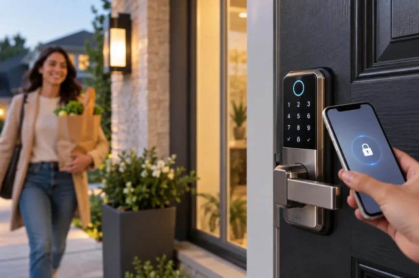Best smart door locks for home security with smartphone keyless entry on a modern front door