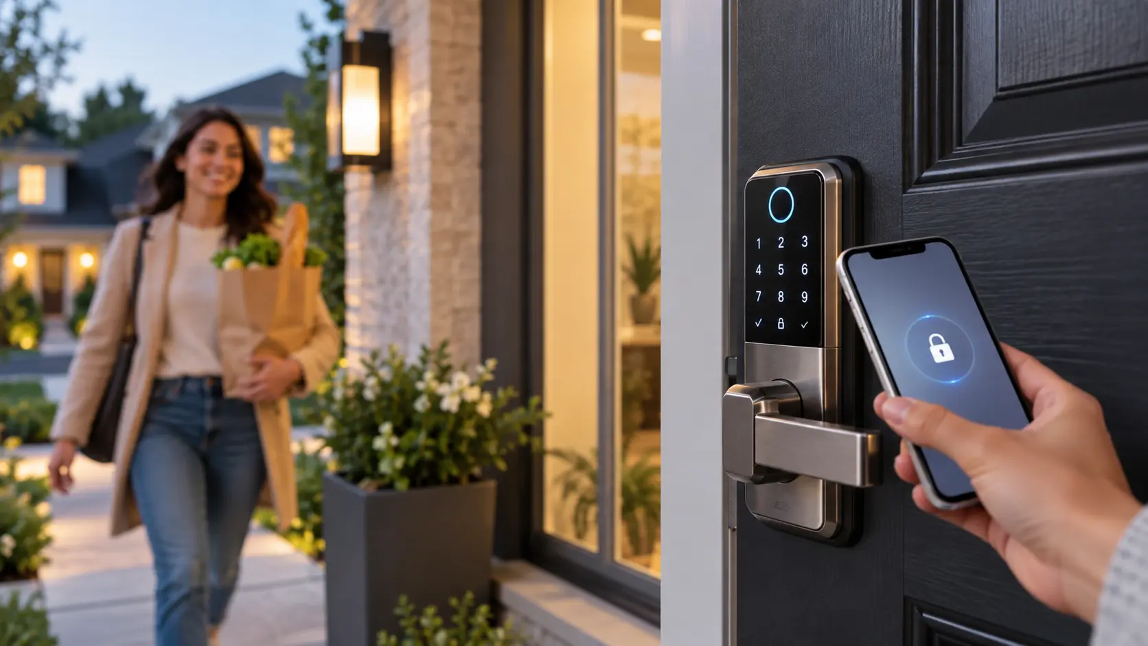 Best smart door locks for home security with smartphone keyless entry on a modern front door